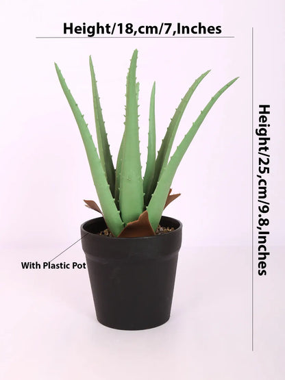 Artificial Aloe Vera Plant with Black Plastic Pot (25 cm Tall, Green)