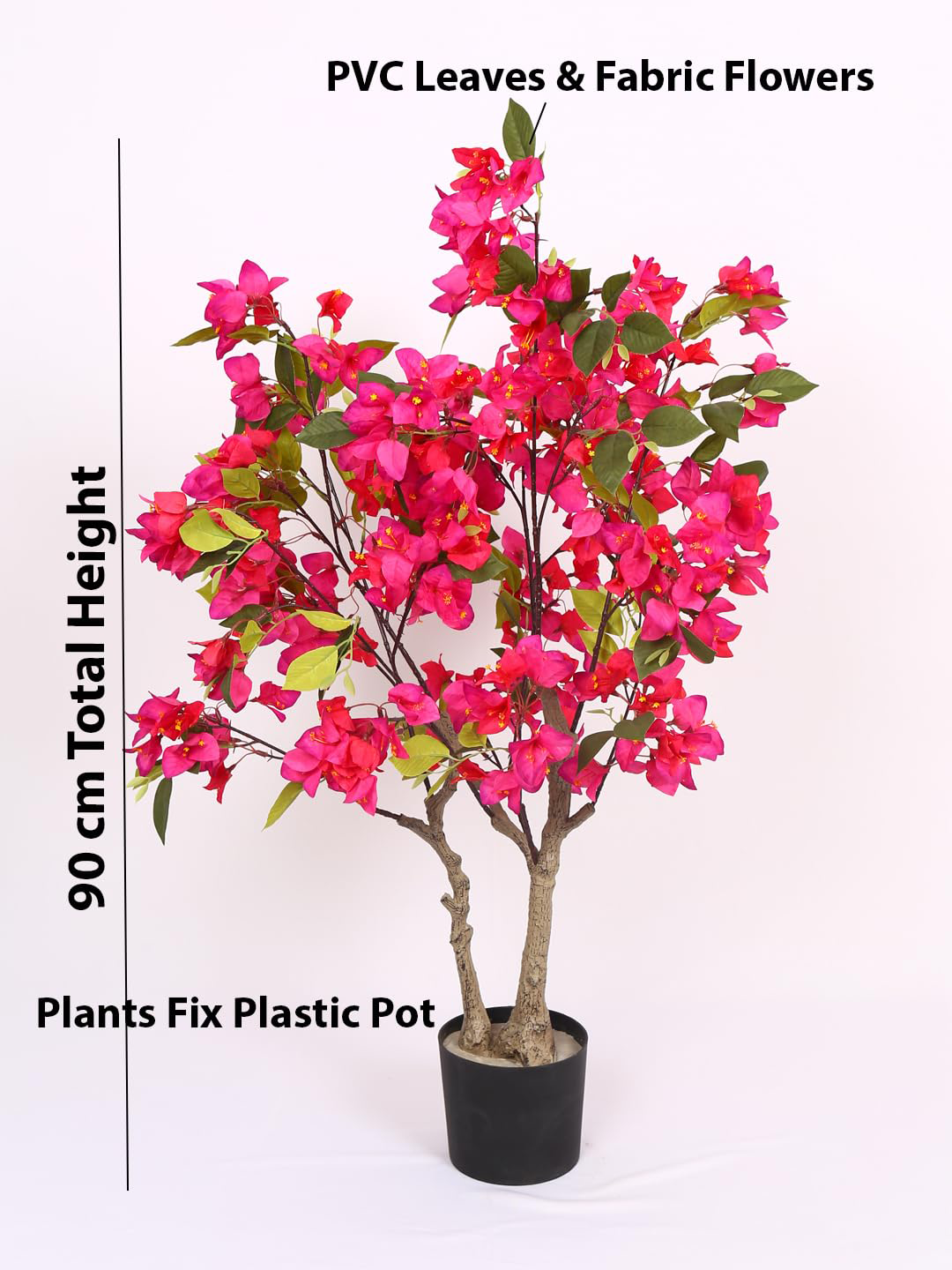 Artificial Bougainvillea Flowers Plants with Pot -90 cm Tall, Green/Pink
