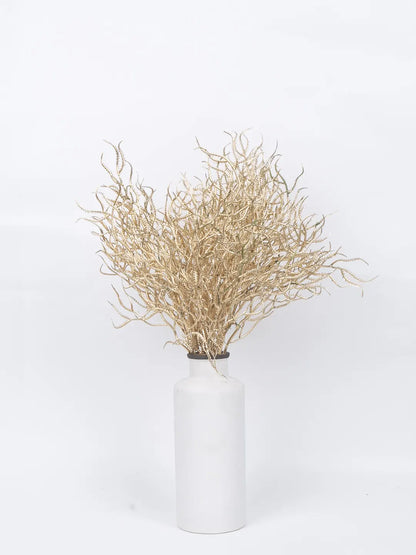 Artificial Glitter Golden Metallic Flower bunch For Christmas Decorations (Pack of 3,  cm Tall)