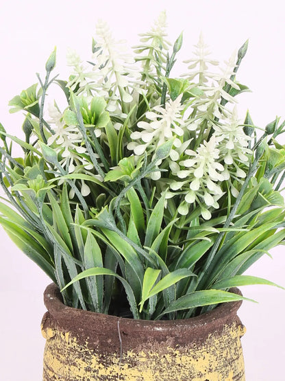 Artificial Beautiful Lavender Flower With Pot (22 cm Tall, White)