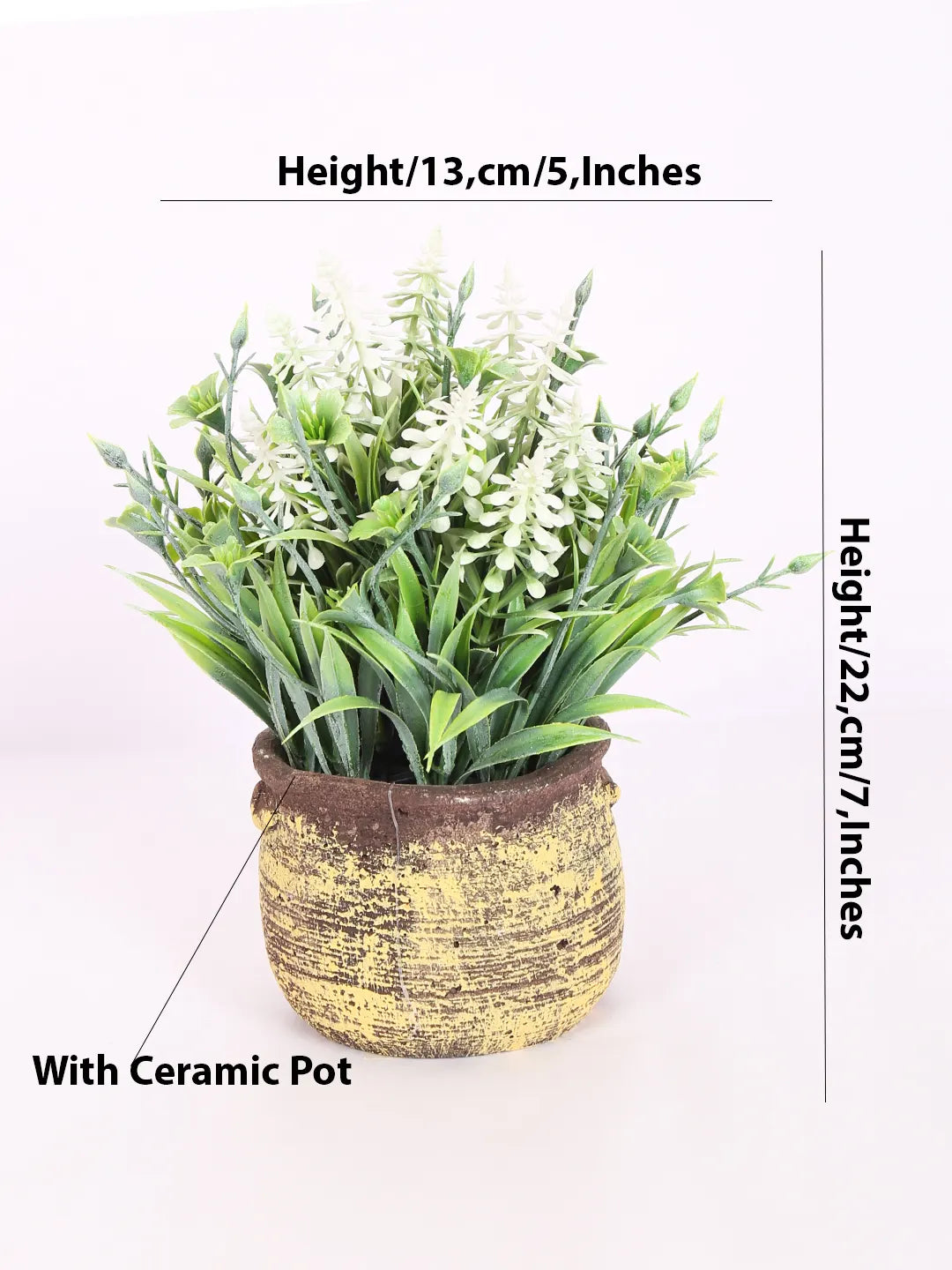 Artificial Beautiful Lavender Flower With Pot (22 cm Tall, White)