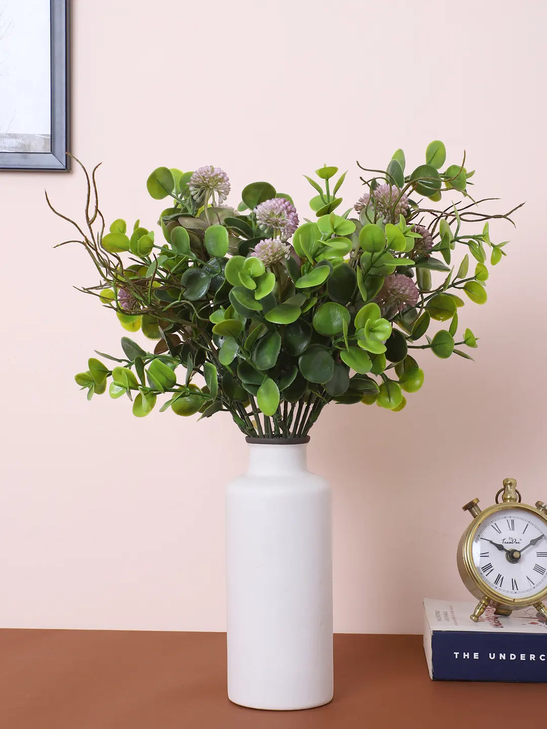 Artificial Eucalyptus with Flowers For Wedding Floral Arrangement (40 cm Tall, Without Pot, Pack of 3, Multicolor)