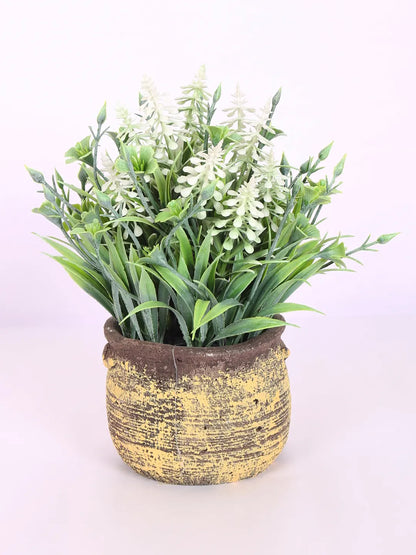 Artificial Beautiful Lavender Flower With Pot (22 cm Tall, White)