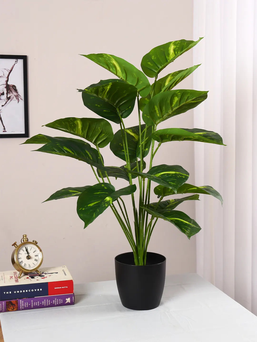 Artificial Photos Leaf Plants for with Pot (18 Leaves, 65 cm Tall, Green)