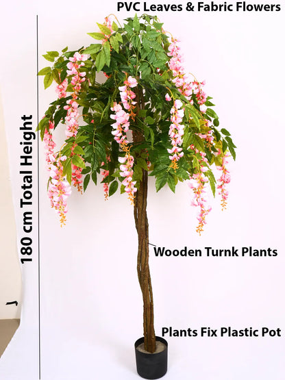 Artificial Wisteria Blush Pink Plant with Basic Black Pot - 6 Feet Tall