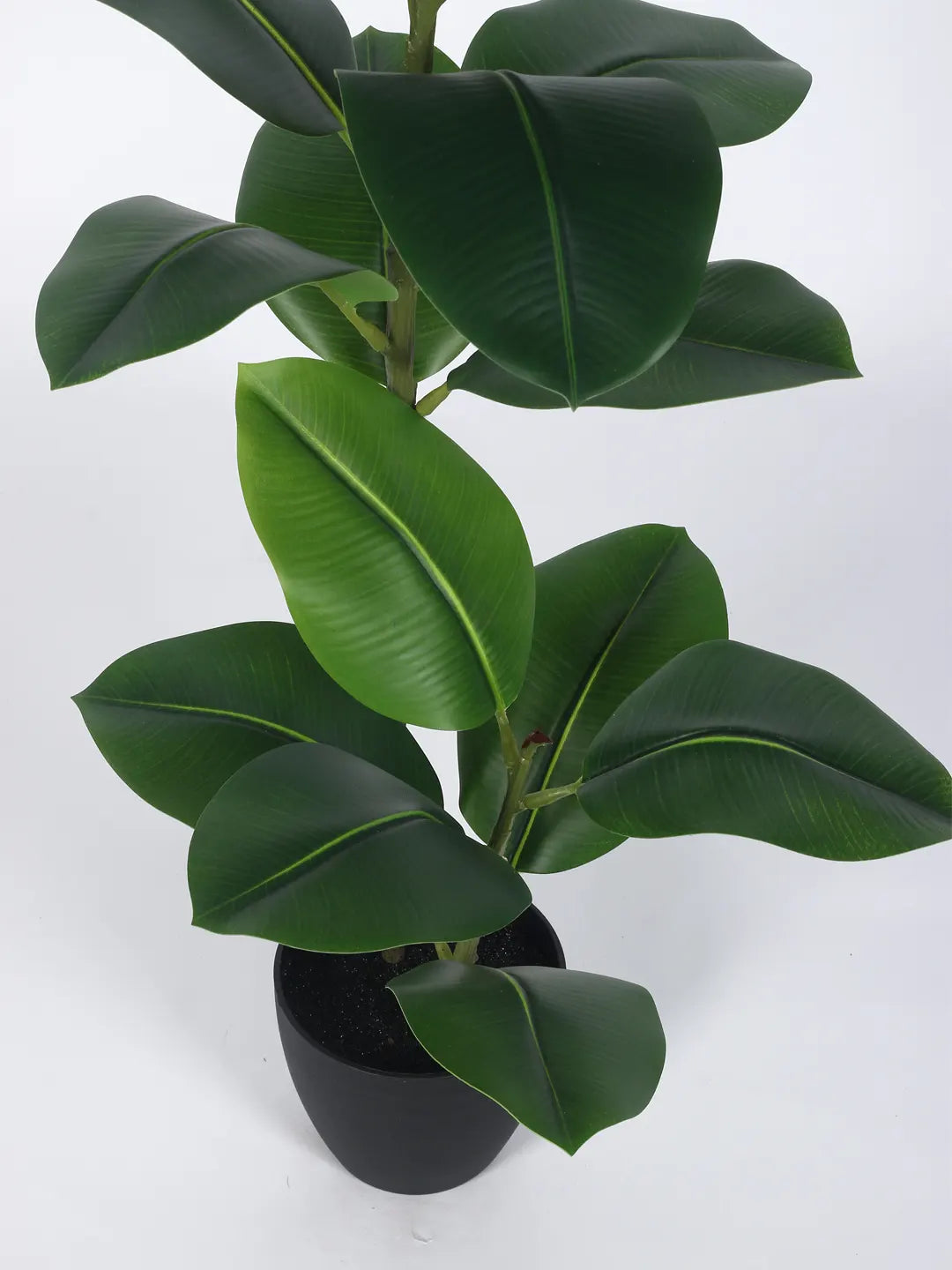 Artificial Rubber Plant for with Basic Black Pot (95 cm Tall Green)