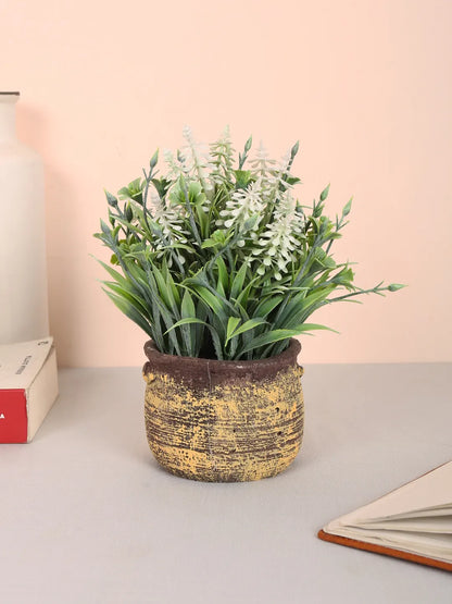 Artificial Beautiful Lavender Flower With Pot (22 cm Tall, White)