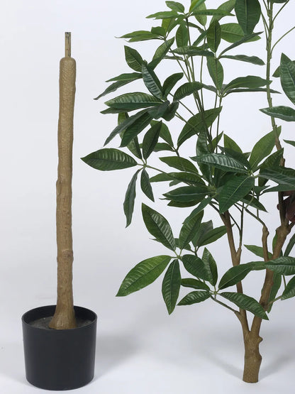 Artificial Midas Guiana Chestnut Plant with Basic Black Pot - 5.5 Feet Tall Green Leaves
