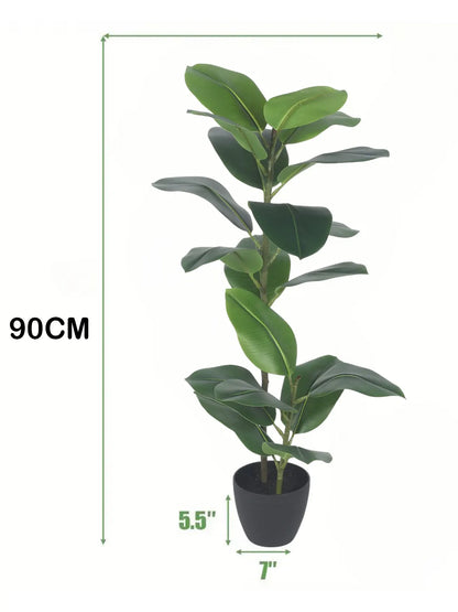 Artificial Rubber Plant for with Basic Black Pot (95 cm Tall Green)
