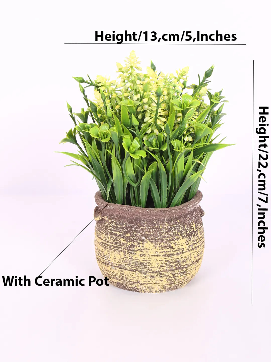 Artificial Beautiful Lavender Flower With Pot (22 cm Tall, Yellow)