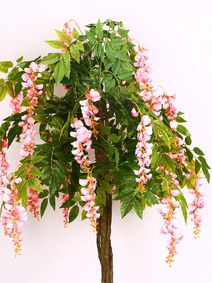 Artificial Wisteria Blush Pink Plant with Basic Black Pot - 6 Feet Tall