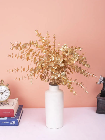 Artificial Glitter Golden Metallic Flower bunch For Christmas Decorations (Pack of 3,  cm Tall)