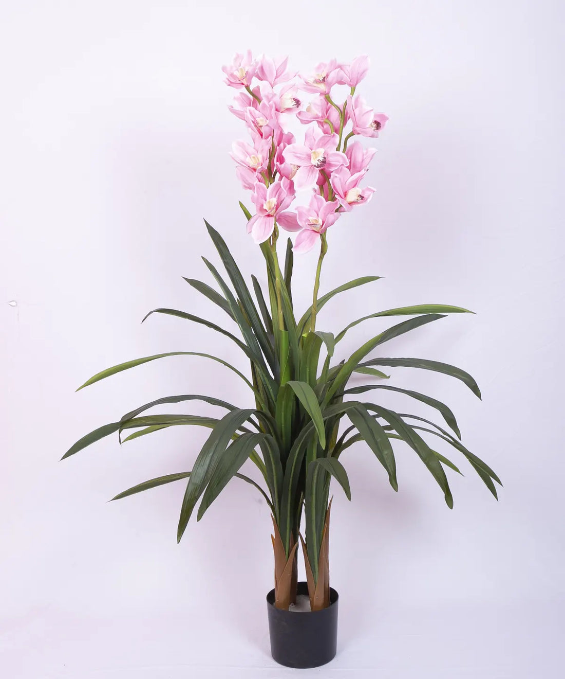 Artificial Cymbidium Orchid Flowers Plants For with Basic Black Pot- 4 Feet - Pink