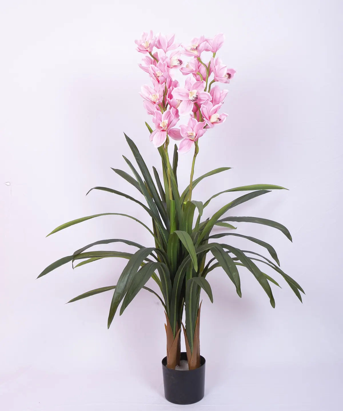 Artificial Cymbidium Orchid Flowers Plants For with Basic Black Pot- 4 Feet - Pink
