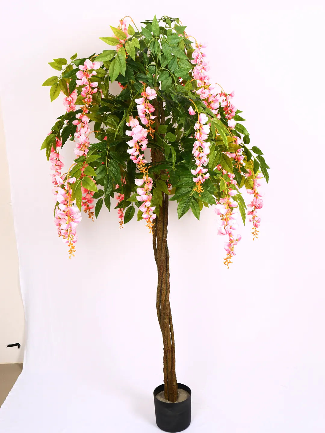 Artificial Wisteria Blush Pink Plant with Basic Black Pot - 6 Feet Tall