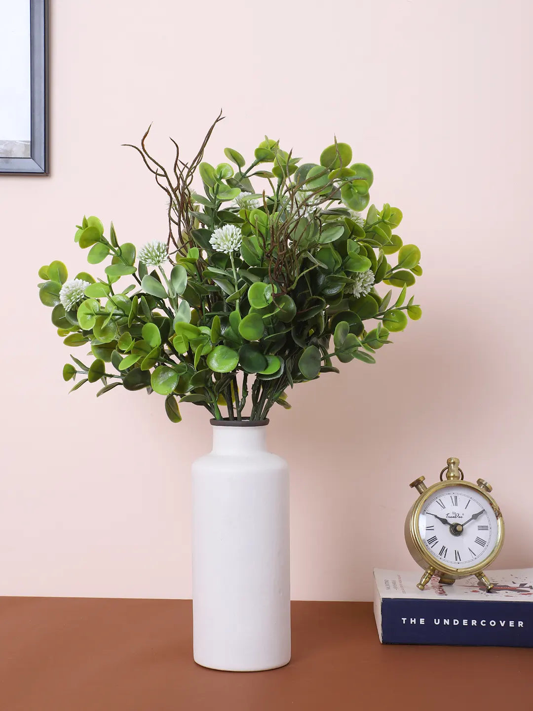 Artificial Eucalyptus with Flowers For Wedding Floral Arrangement (40 cm Tall, Without Pot, Pack of 3, White)