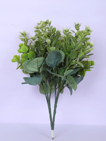 Artificial Green Eucalyptus Bouquets For Wedding Floral Arrangement (30 cm Tall, Without Pot, Pack of 3)