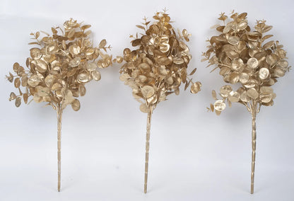 Artificial Glitter Golden Metallic Flower bunch For Christmas Decorations (Pack of 3,  cm Tall)