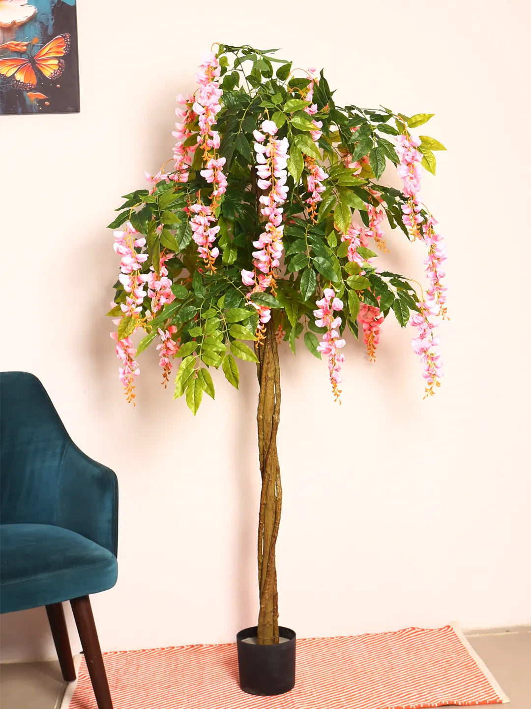 Artificial Wisteria Blush Pink Plant with Basic Black Pot - 6 Feet Tall
