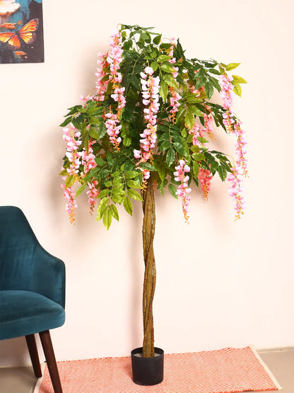 Artificial Wisteria Blush Pink Plant with Basic Black Pot - 6 Feet Tall