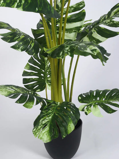 Artificial Variegated Lush Monstera Plant with Basic Black Pot - 4 Feet