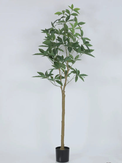 Artificial Midas Guiana Chestnut Plant with Basic Black Pot - 5.5 Feet Tall Green Leaves