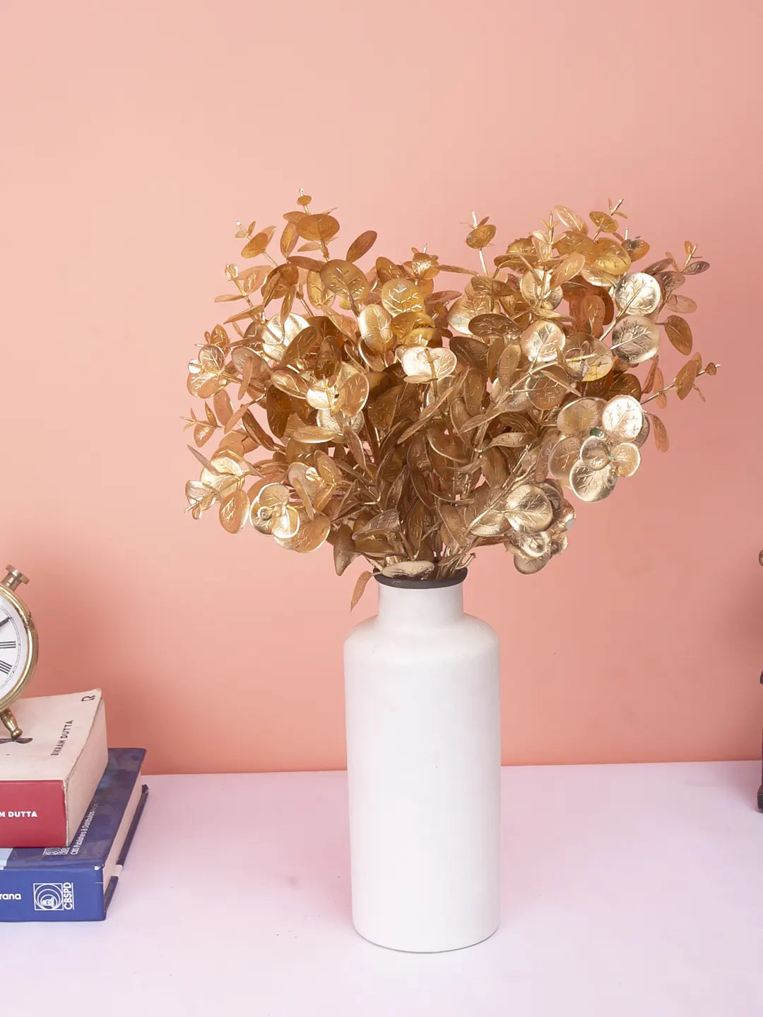Artificial Glitter Golden Metallic Flower bunch For Christmas Decorations (Pack of 3,  cm Tall)