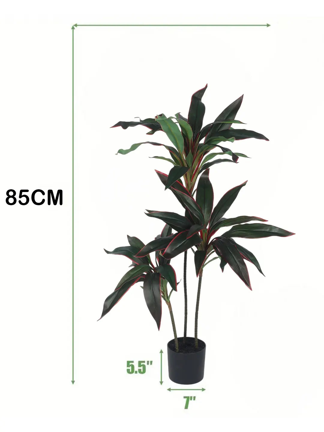 Artificial Dracaena Plant with Basic Black Pot – 85 cm Tall, Green/Red