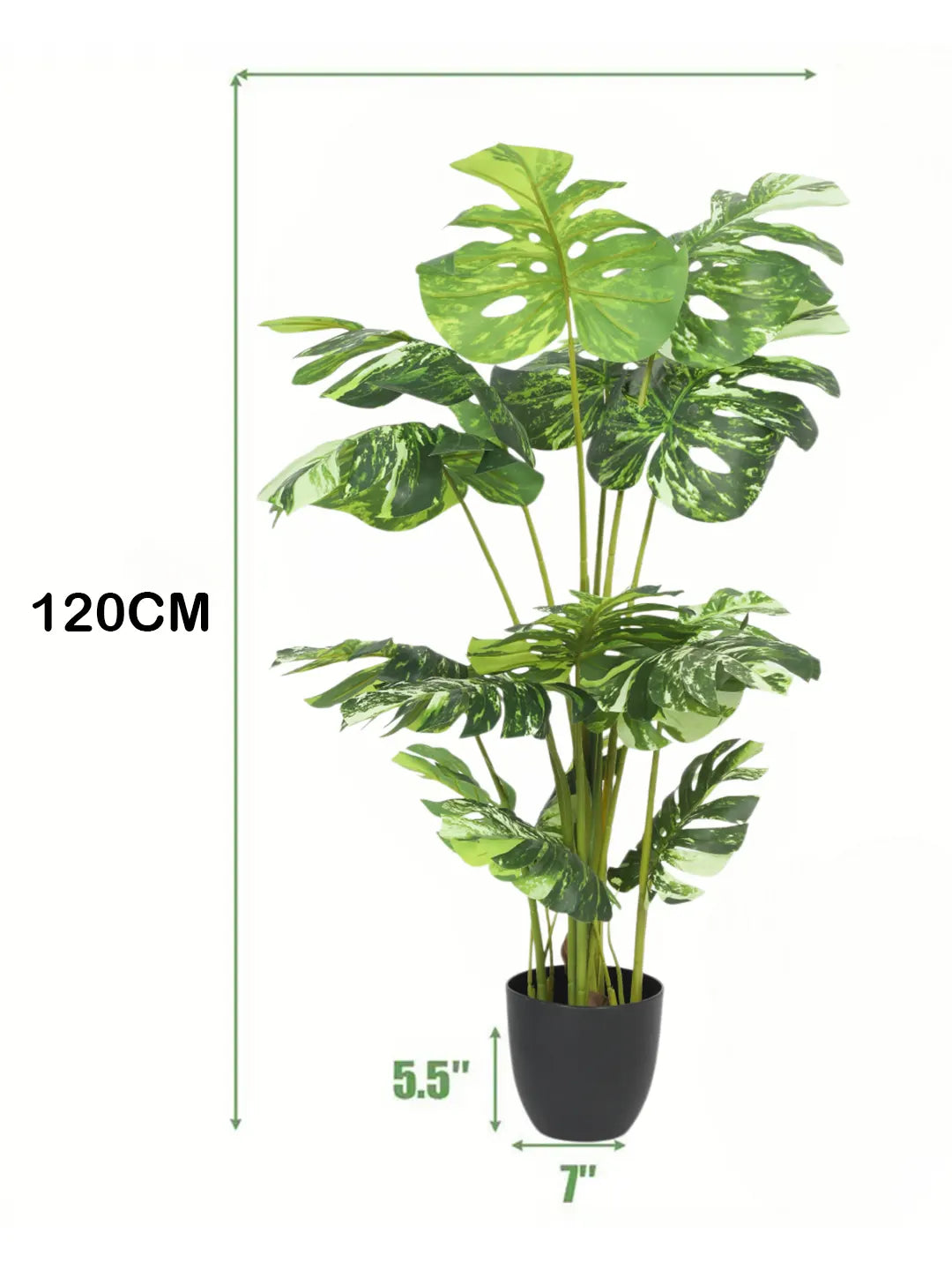Artificial Variegated Lush Monstera Plant with Basic Black Pot - 4 Feet