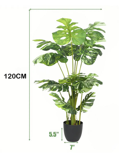 Artificial Variegated Lush Monstera Plant with Basic Black Pot - 4 Feet