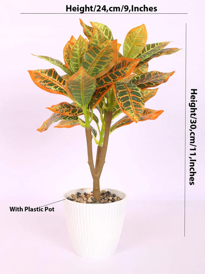 Artificial Ficus Bonsai Plant with Pot (30 cm Tall, Green/Red)