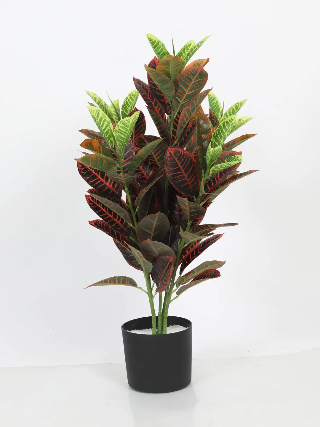 Artificial Croton Plant with Basic Black Pot (85 cm Tall, 104 Light Green Leaves)