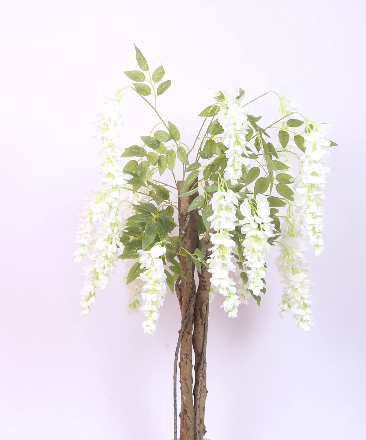 Artificial Wisteria Orchid Flowers Plants For with Basic Black Pot- 4 Feet - White