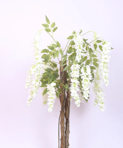 Artificial Wisteria Orchid Flowers Plants For with Basic Black Pot- 4 Feet - White