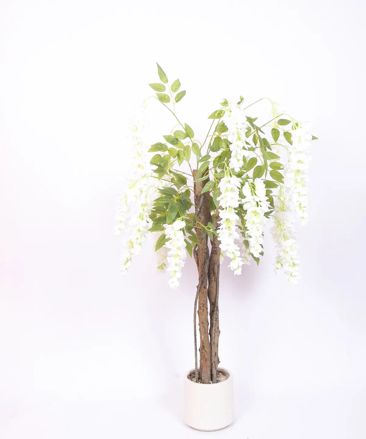 Artificial Wisteria Orchid Flowers Plants For with Basic Black Pot- 4 Feet - White