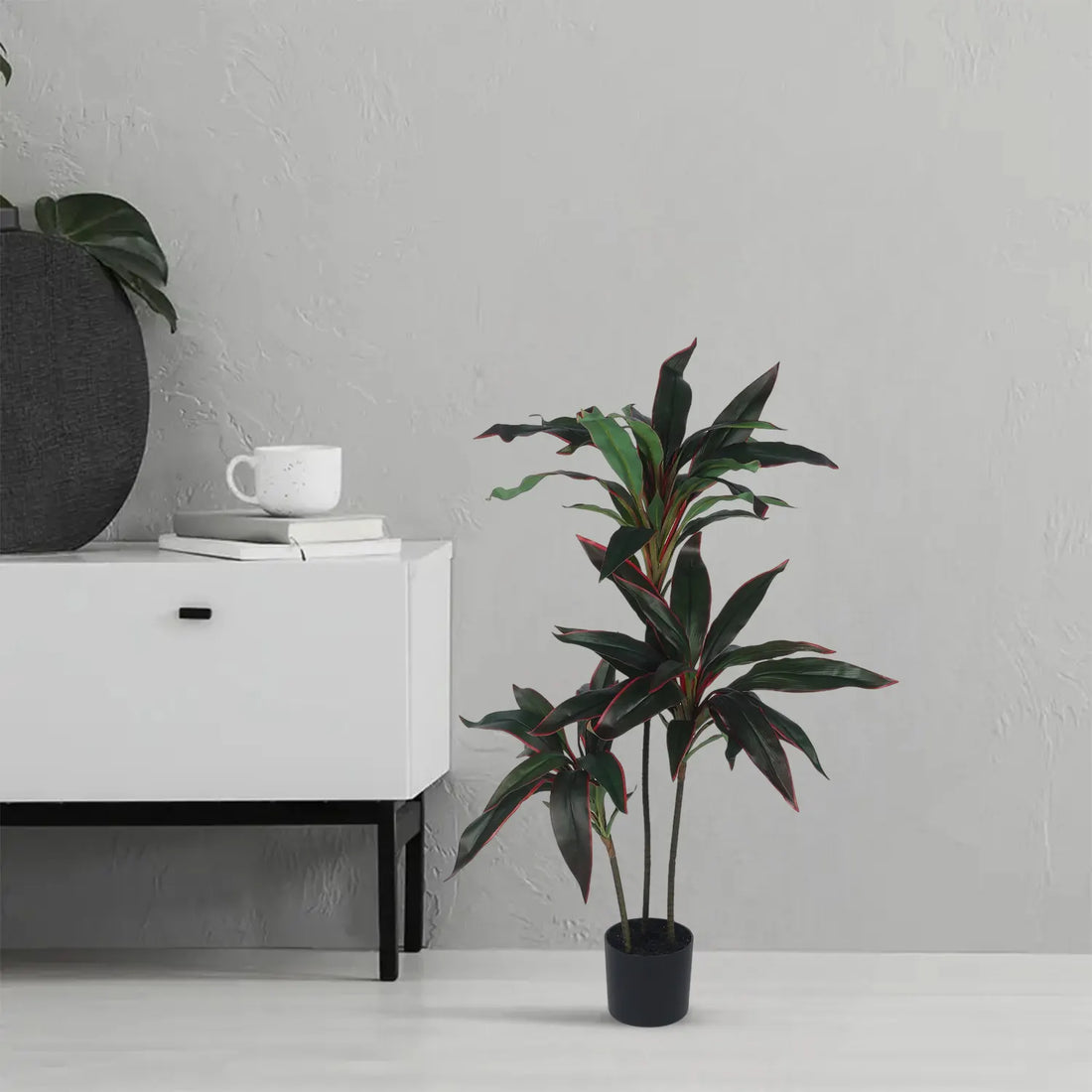Artificial Dracaena Plant with Basic Black Pot – 85 cm Tall, Green/Red