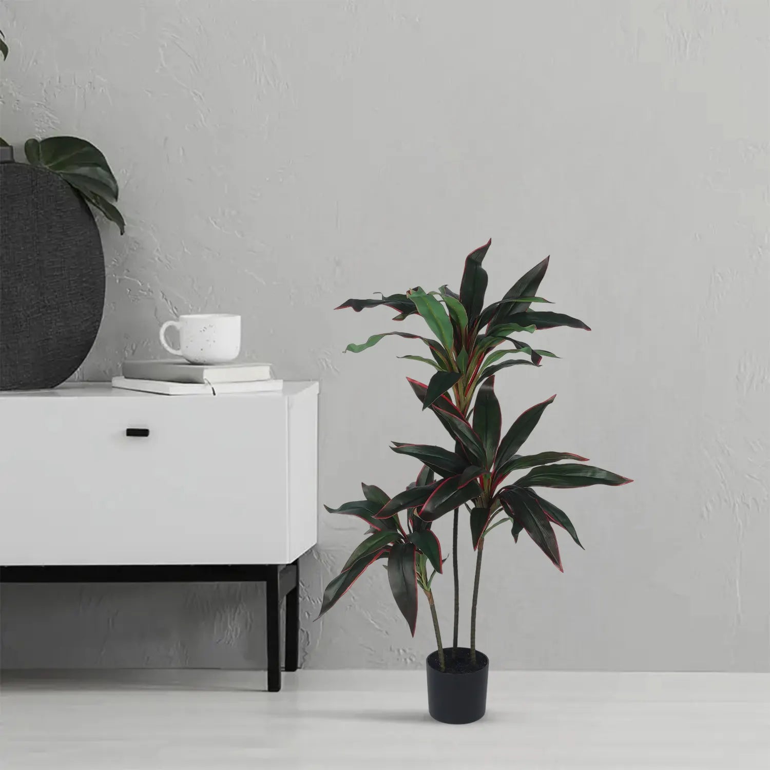 Artificial Dracaena Plant with Basic Black Pot – 85 cm Tall, Green/Red