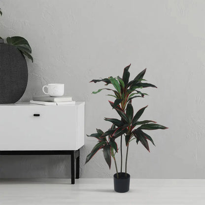Artificial Dracaena Plant with Basic Black Pot – 85 cm Tall, Green/Red