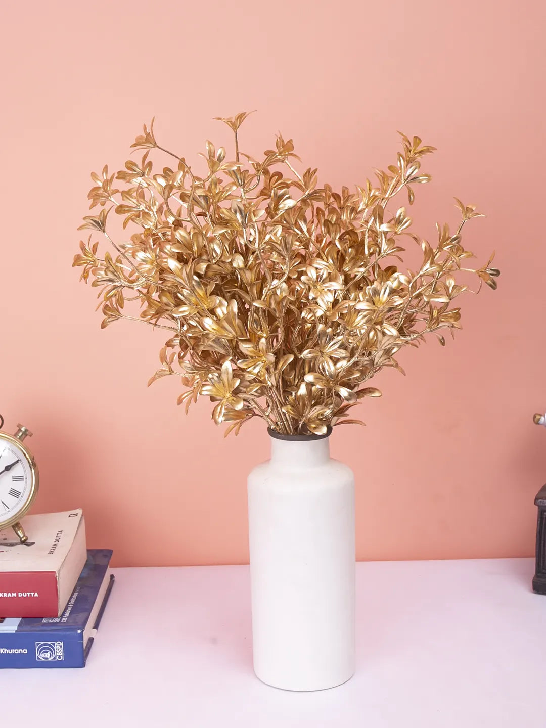 Artificial Glitter Golden Metallic Flower bunch For Christmas Decorations (Pack of 3,  cm Tall)