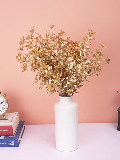 Artificial Glitter Golden Metallic Flower bunch For Christmas Decorations (Pack of 3,  cm Tall)