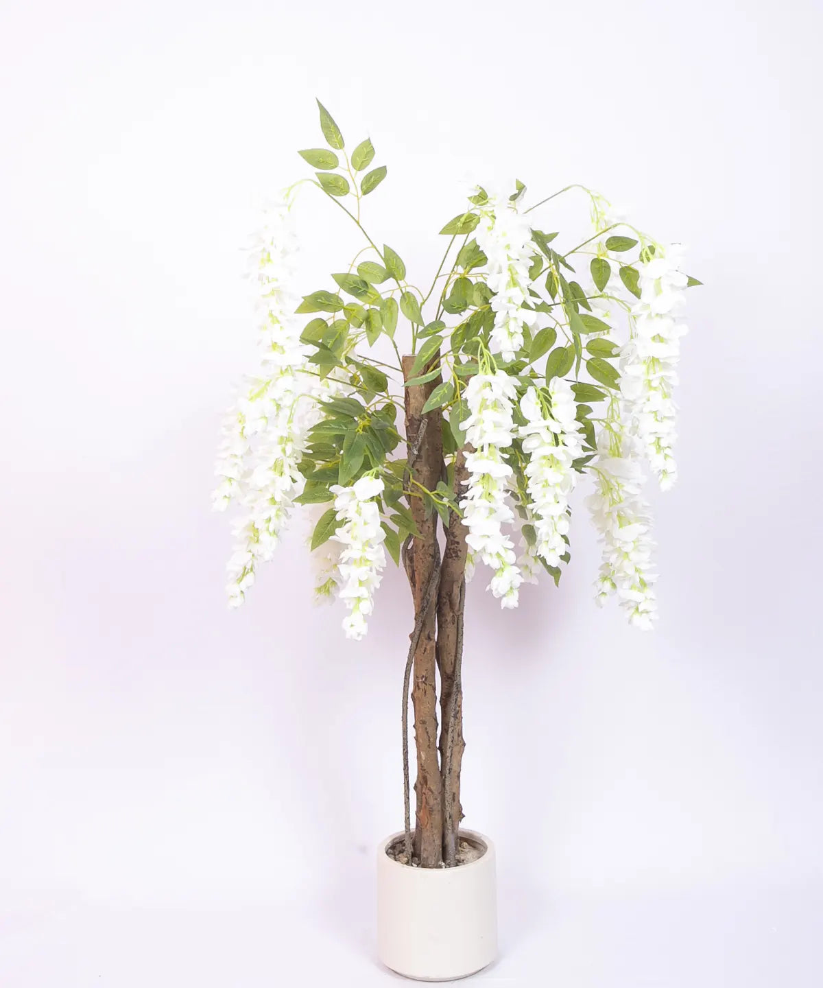 Artificial Wisteria Orchid Flowers Plants For with Basic Black Pot- 4 Feet - White