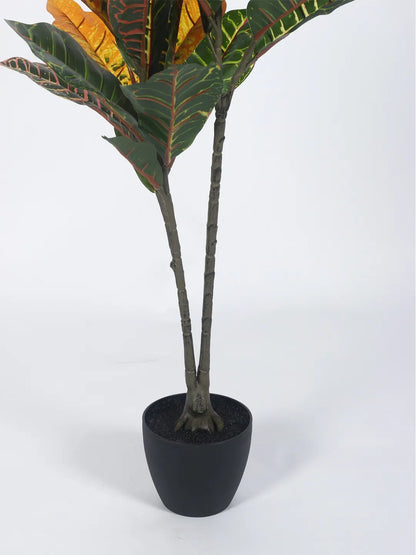 Artificial Croton Plant with Basic Black Pot – 3 Feet Tall -Green/Red