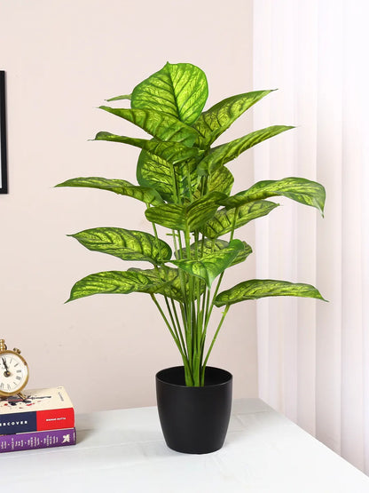 Artificial  Dieffenbachia Leaf Plants for with Pot (18 Leaves, 65 cm Tall, Green/Yellow)