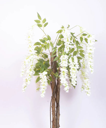 Artificial Wisteria Orchid Flowers Plants For with Basic Black Pot- 4 Feet - White