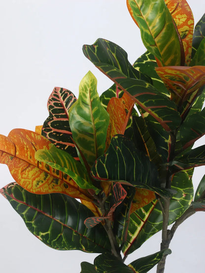 Artificial Croton Plant with Basic Black Pot – 3 Feet Tall -Green/Red