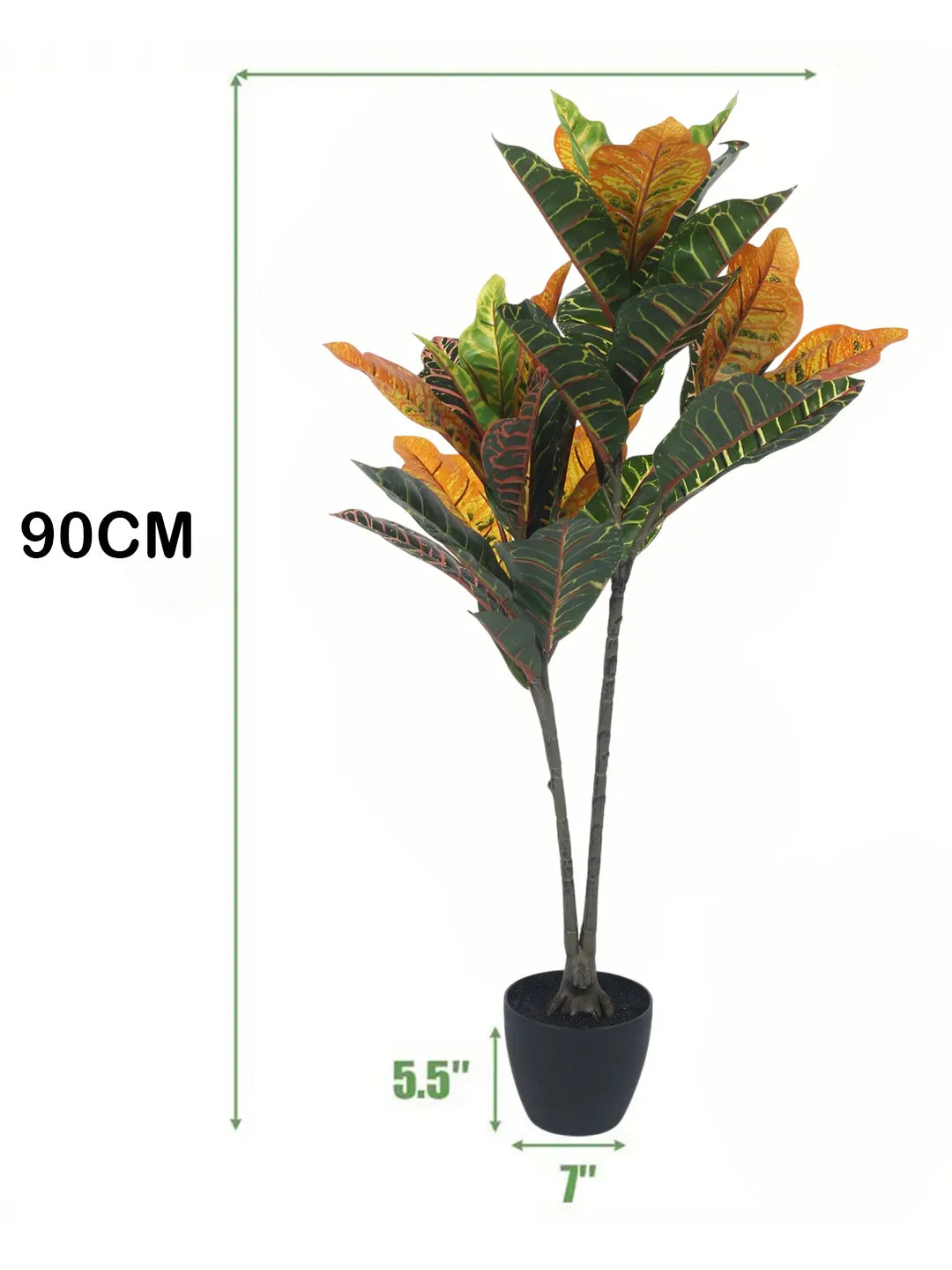 Artificial Croton Plant with Basic Black Pot – 3 Feet Tall -Green/Red