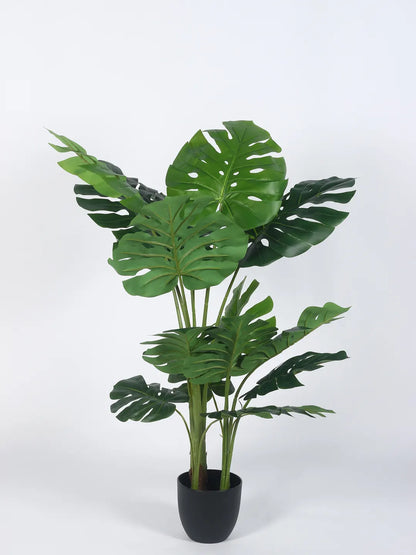 Artificial Lush Monstera Plant with Basic Black Pot - 4 Feet