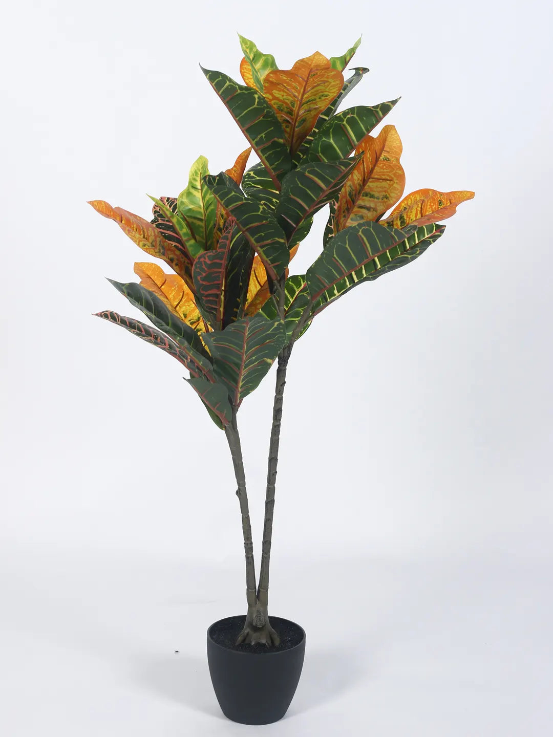Artificial Croton Plant with Basic Black Pot – 3 Feet Tall -Green/Red