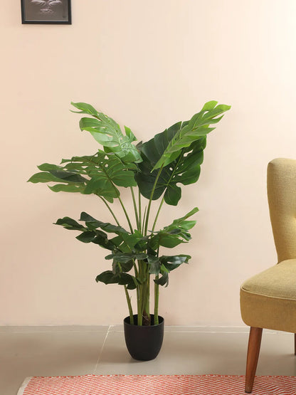 Artificial Lush Monstera Plant with Basic Black Pot - 4 Feet