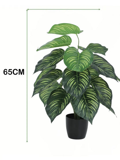 Artificial Watermelon Leaf Plants for with Pot (18 Leaves, 65 cm Tall. Green/Red)